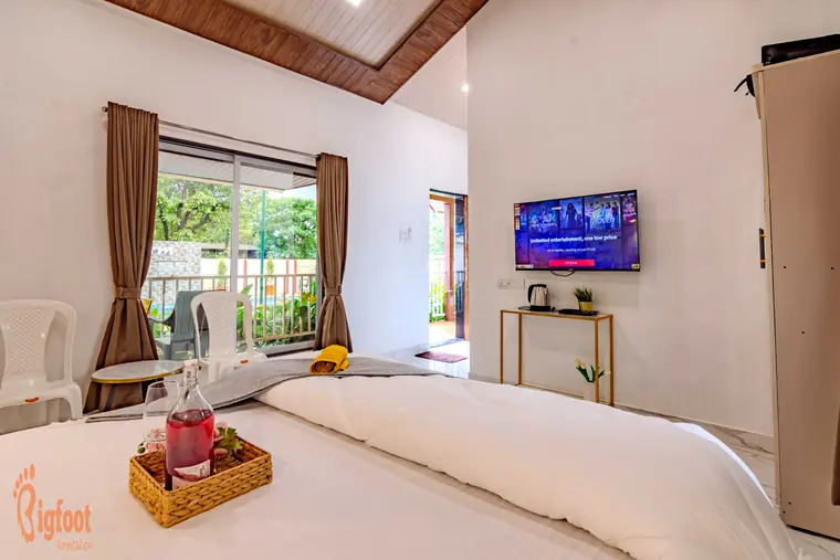 Deluxe Room balcony at JS Farm Resort, Karjat