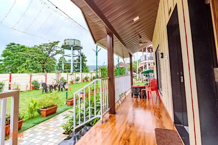 Exterior of the Deluxe Room block at JS Farm Resort, Karjat