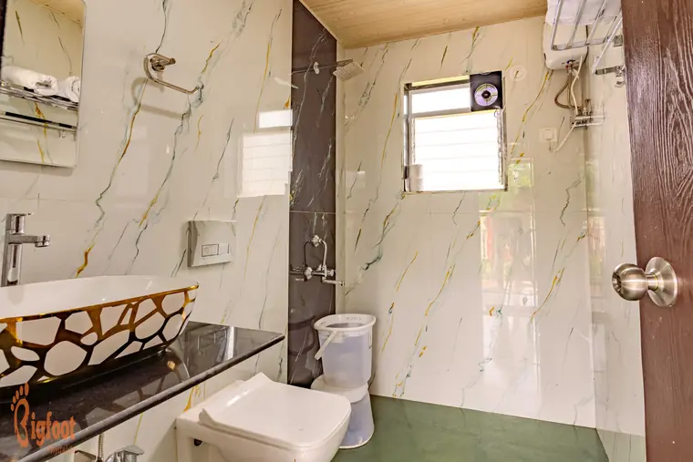 Ensuite bathroom at JS Farm Resort, Karjat